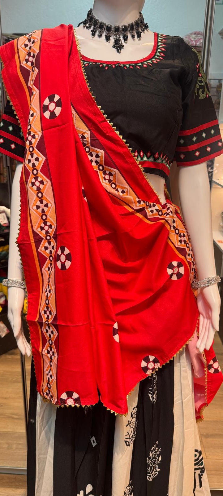 Elegant Black And White Color Chaniya Choli With Printed Work For Women