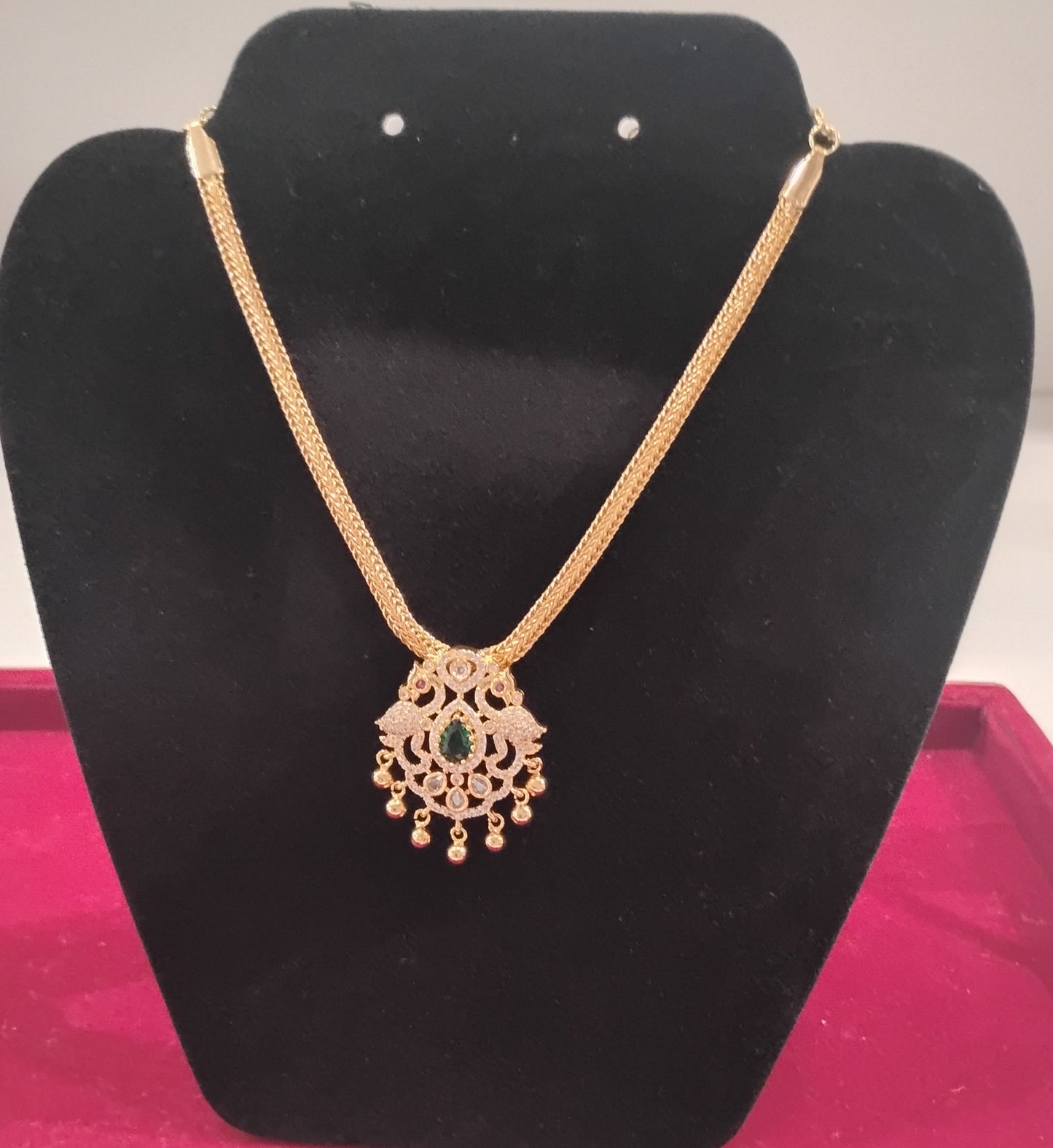 Attractive Green And White Color Stones Gold Plated Necklace For Women