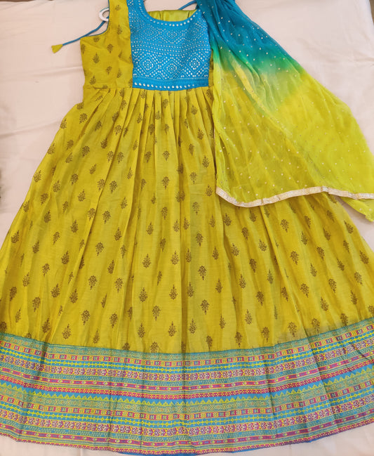 Fabulous Blue And Yellow Color Anarkali Salwar Suit With Embroidery Work