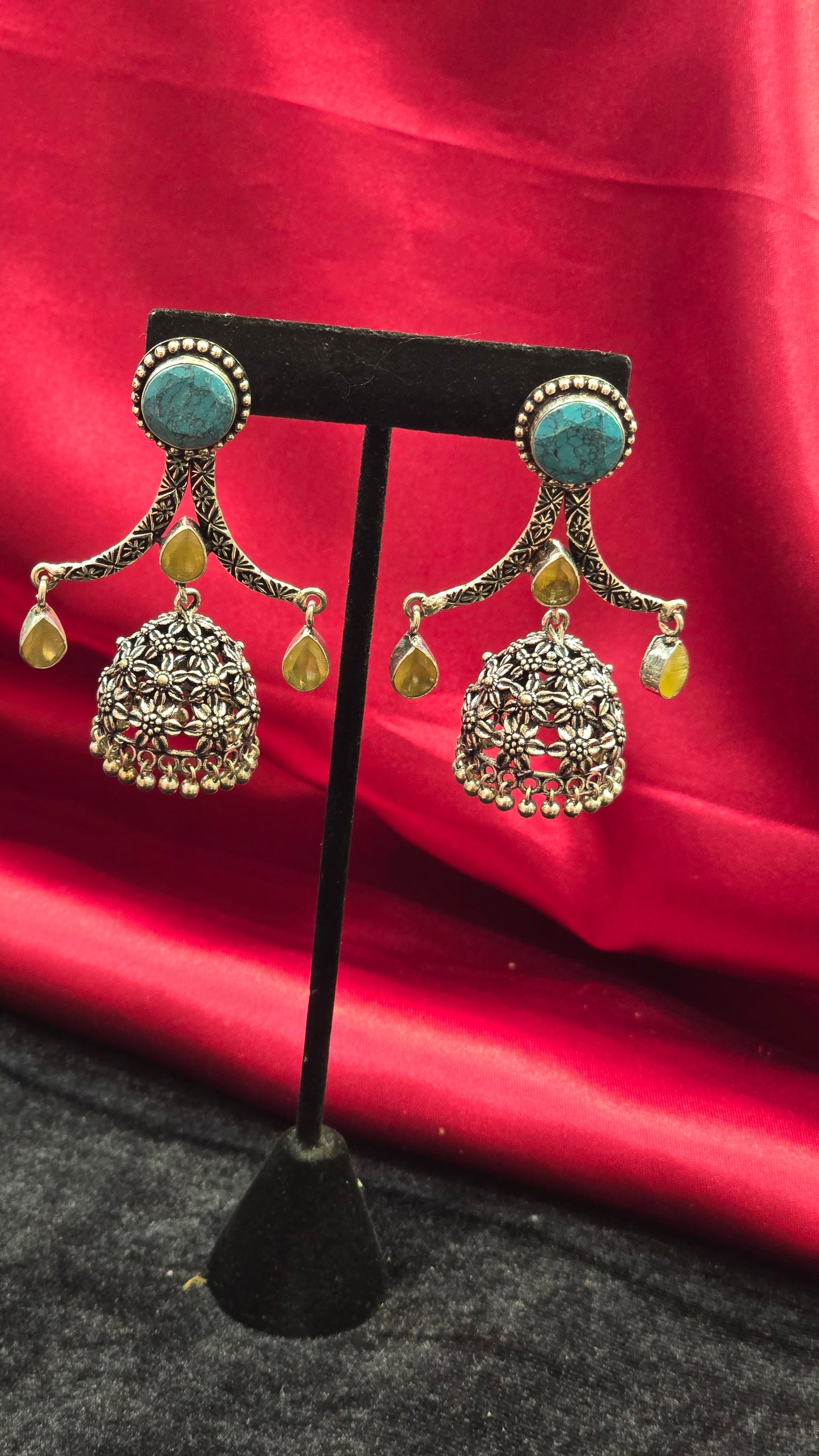 Antique Light Blue Color Big Jhumkas