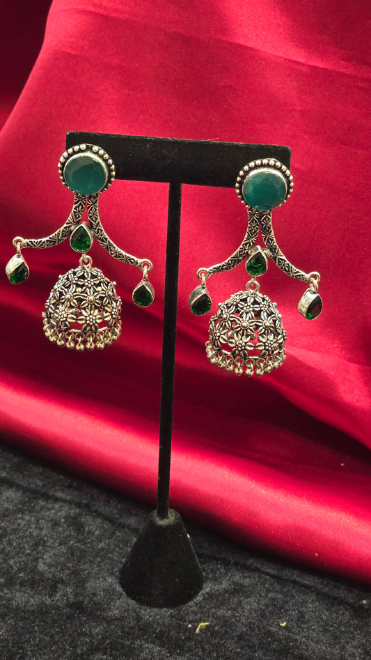 Fashionable Green Color Jhumkas Hangings