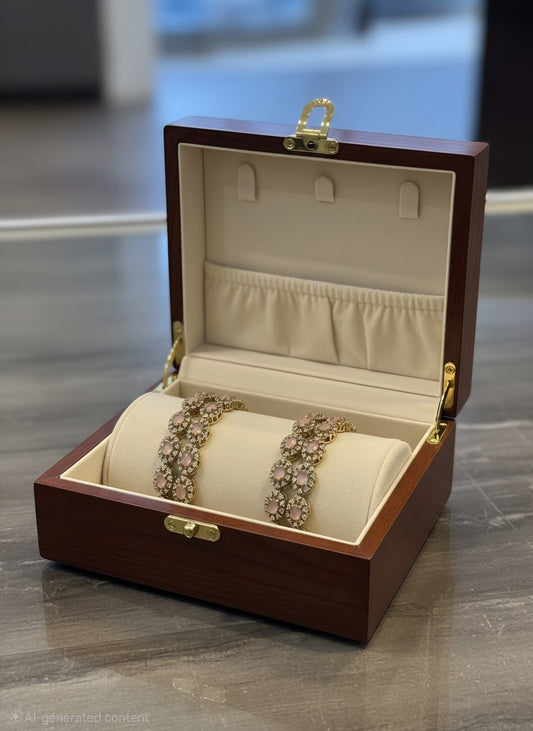 Pretty Light Pink Color Oval shaped Stoned Kada Set For Women