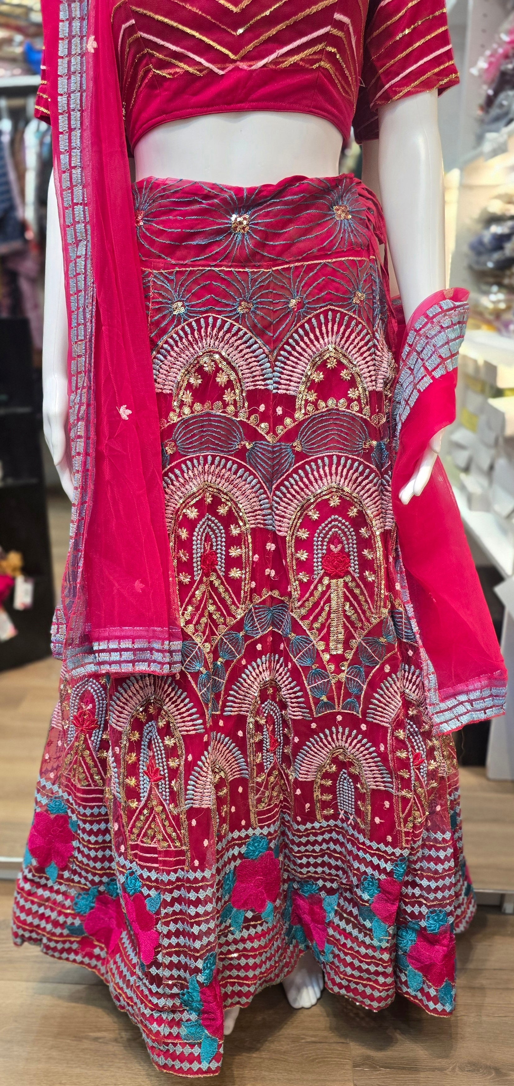 Stunning Dark Hot Pink Color Net With Sequins Thread Embroidery Work Lehenga Choli Near Me