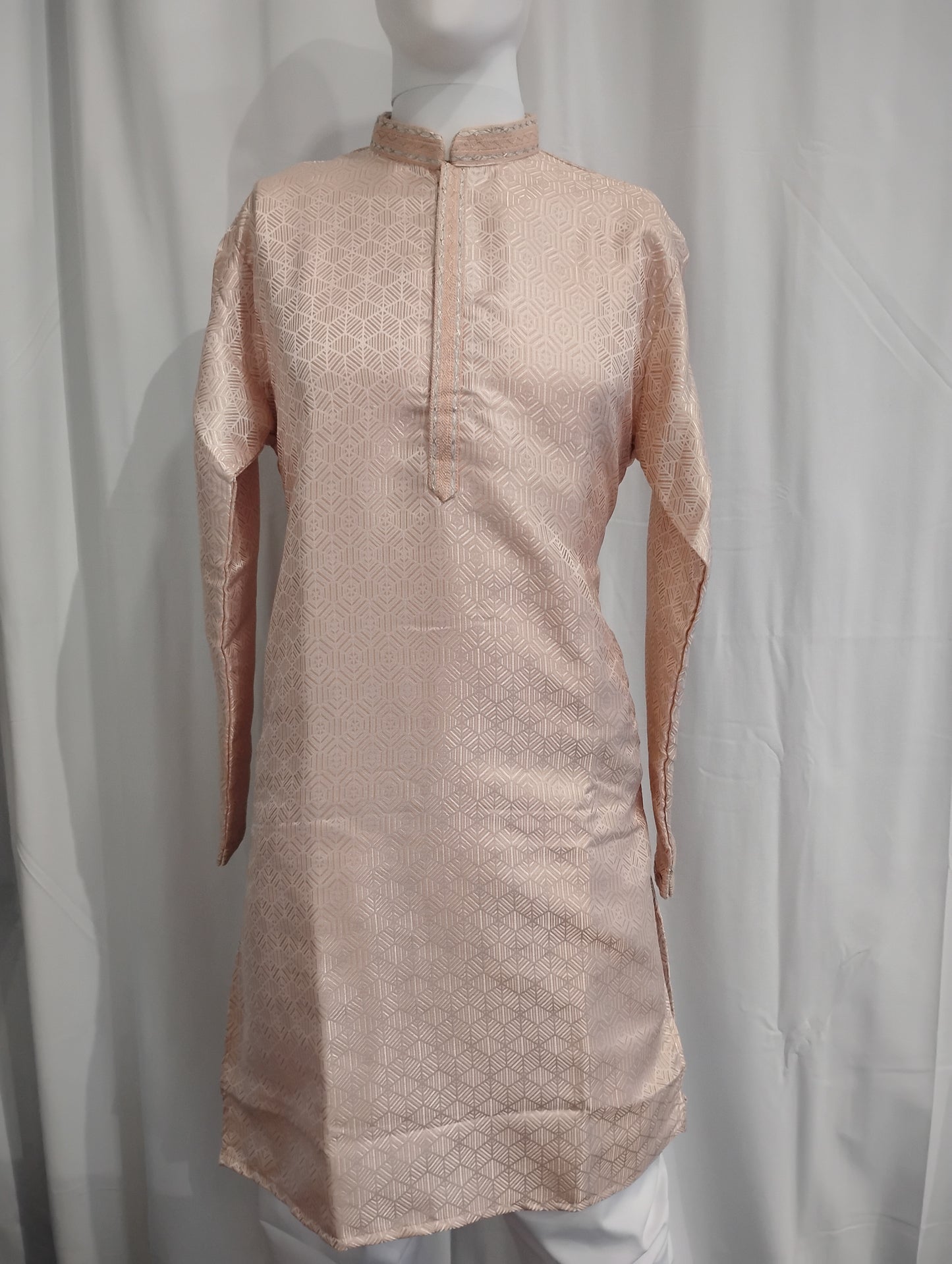Fabulous Light Peach Color Self Design Kurta With Pajama Set For Men