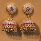 Beautiful Pink And White Stones Round Shaped Gold Plated Earrings