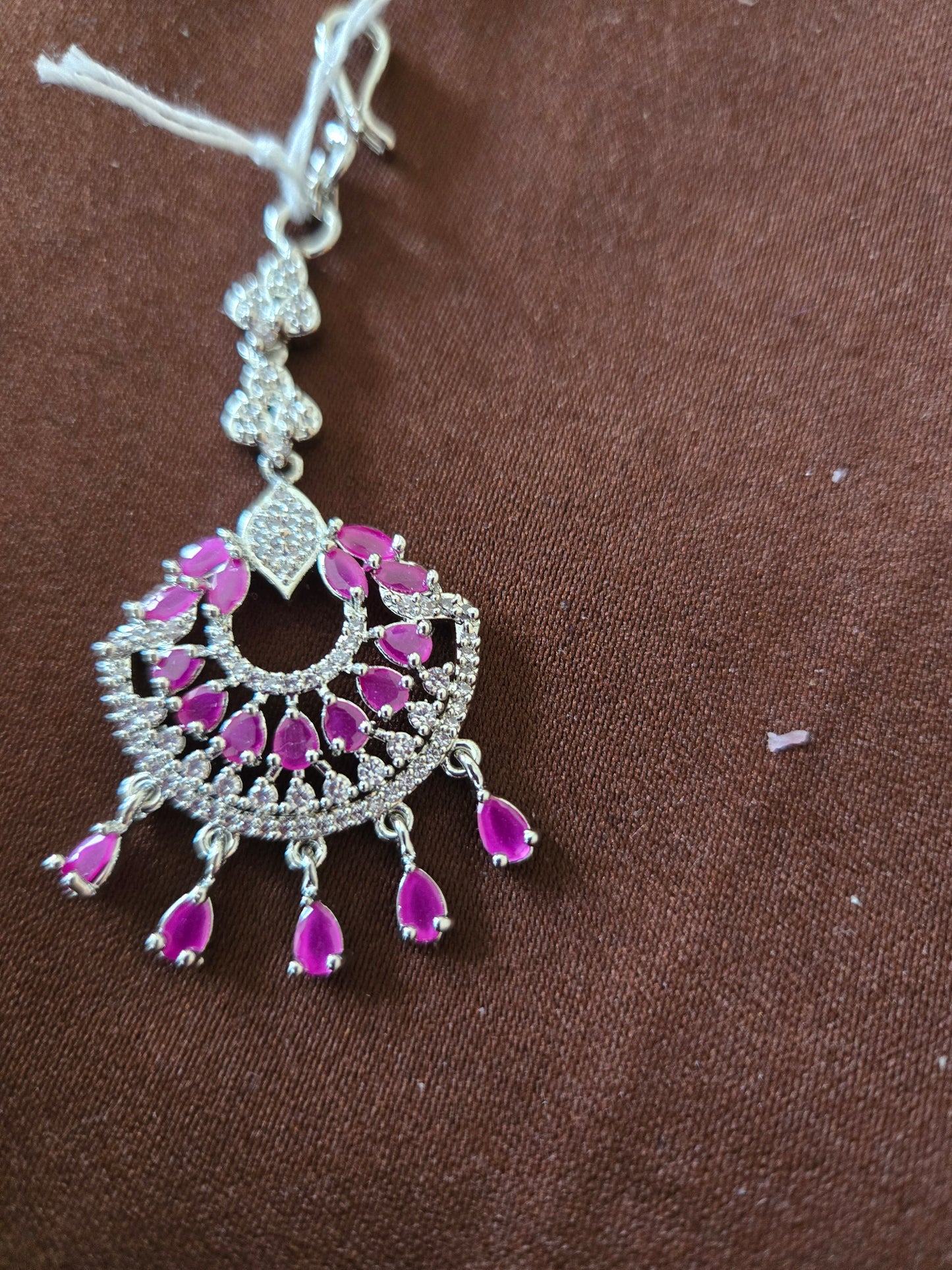 Attractive Designer AD Stone Rani Pink Color Tikka For Women