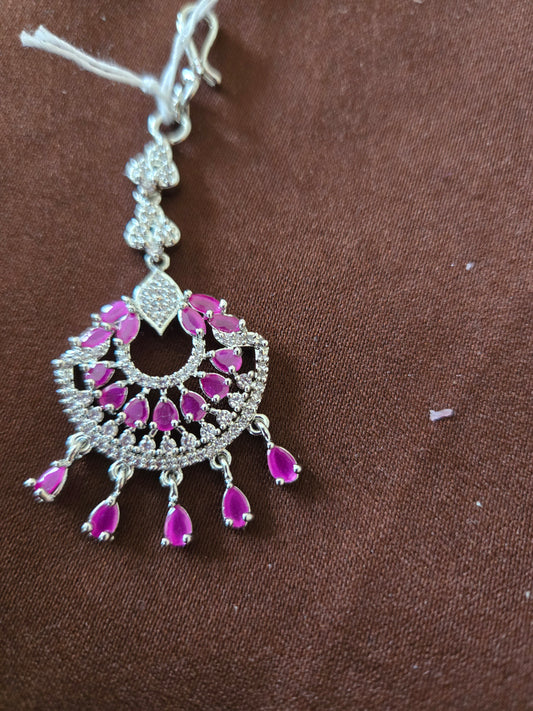 Attractive Designer AD Stone Rani Pink Color Tikka For Women