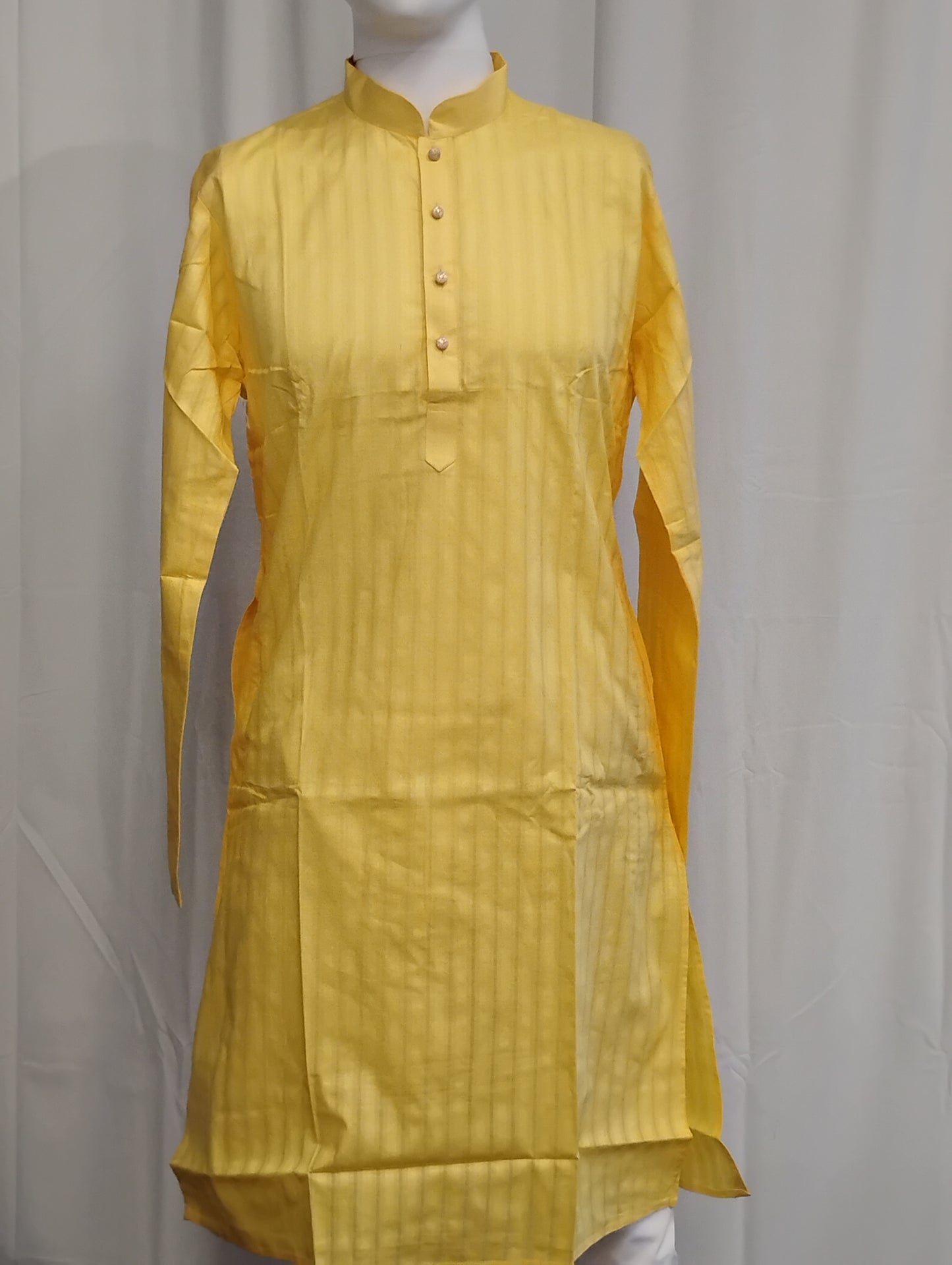 Gorgeous Bright Yellow Color Self Design Kurta With Pajama Set For Men