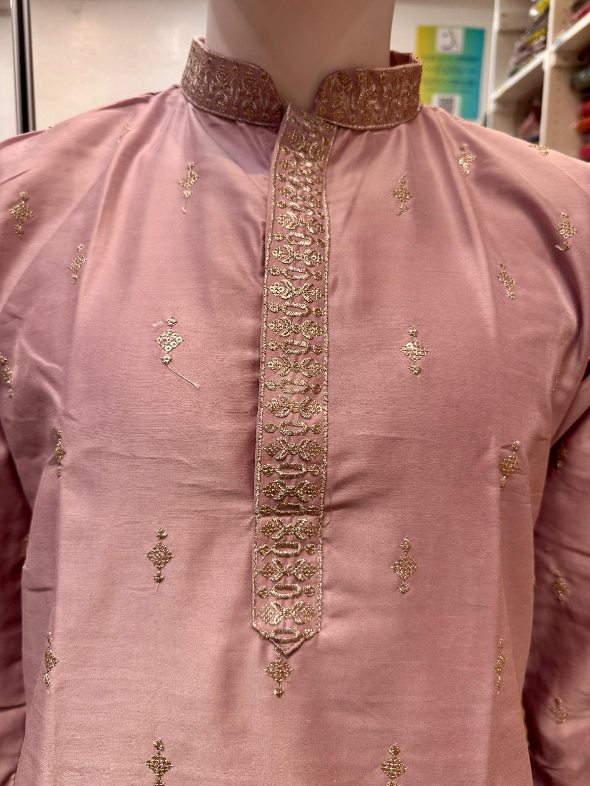 Charming Light Purple Color Matka Silk With Embroidered Buti Designer Kurta Suit For Men