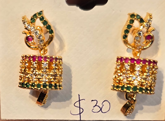 Alluring Multicolor Stones Gold Plated Earrings