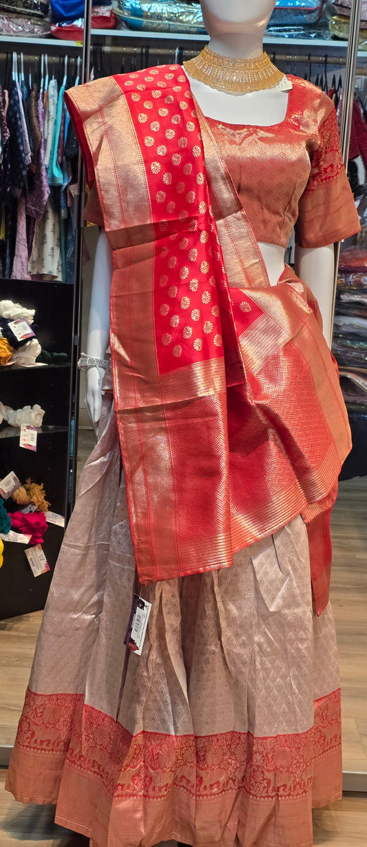 Alluring Red Color Banarasi Silk Zari Work Lehenga Choli With Silk Dupatta
