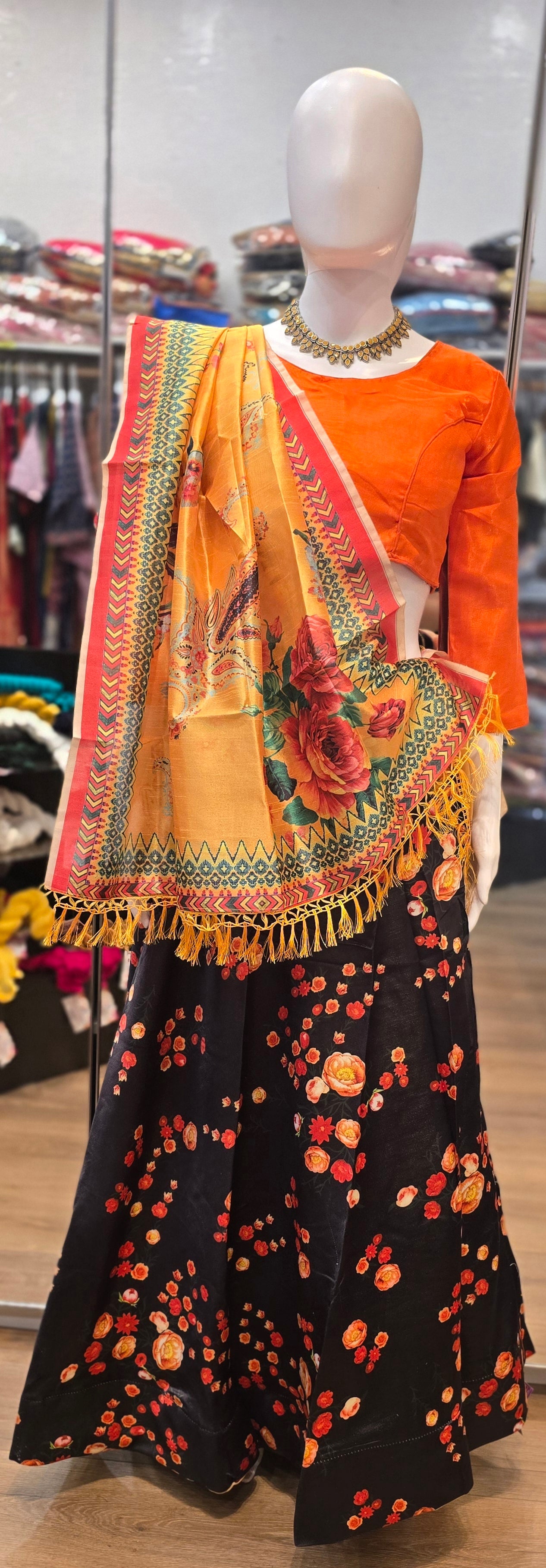 Charming Black Color Printed Work Lehenga Choli In Tempe