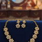 Pretty Gold Plated Flower Shaped Jewellery Set With Small White Stones