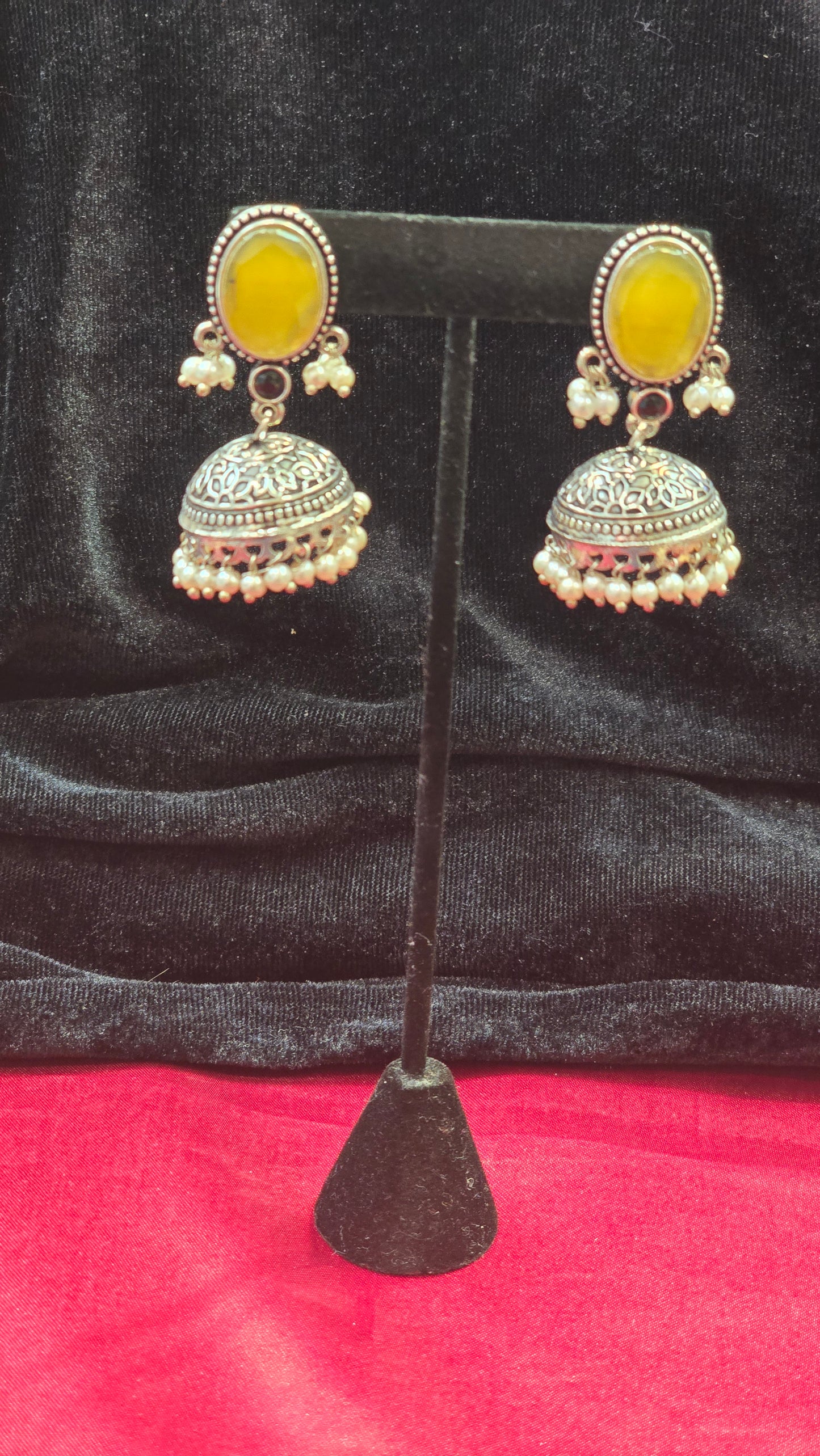 Beautiful Oxidized Yellow Color Jhumkas Earrings