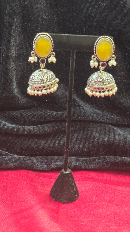 Beautiful Oxidized Yellow Color Jhumkas