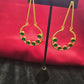 Elegant Golden Earrings With Green Beads For Women