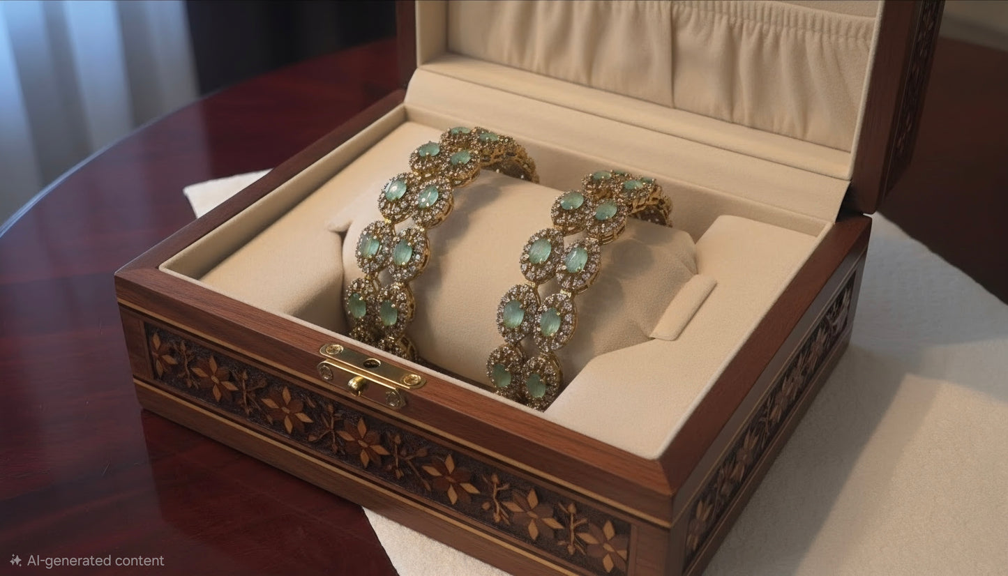 Gorgeous Pista Green Stoned AD Kada Set For Women