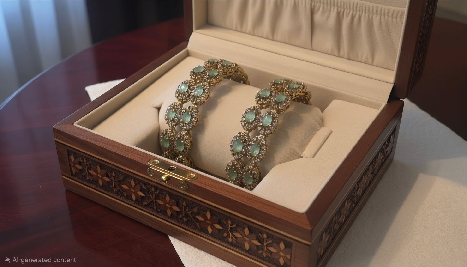 Gorgeous Pista Green Stoned AD Kada Set For Women