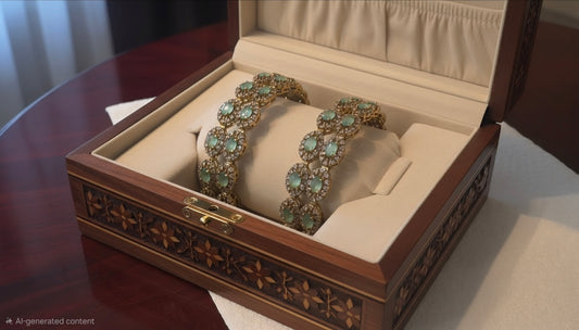 Gorgeous Pista Green Stoned AD Kada Set For Women