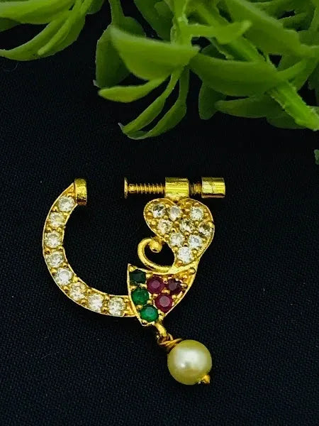 Beautiful Gold Plated Nose Ring With Stones