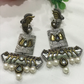 Dual Tone Tribal Oxidized Earrings With Pearl Beads In USA