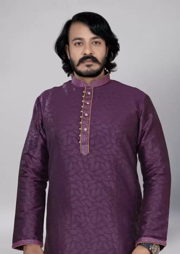 Attractive Traditional Purple Color Men's Kurta With Pajama Pant Near Me