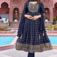 Charming Blue Colored Rayon Salwar Suits With Fancy Neck Embroidery And Dupatta