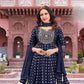 Charming Blue Colored Rayon Salwar Suits With Fancy Neck Embroidery And Dupatta Near Me
