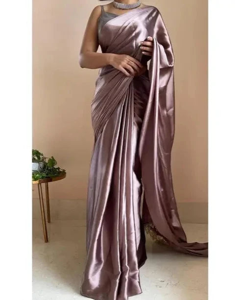 Alluring Purple color Satin Saree With Lace Latkan Border Work