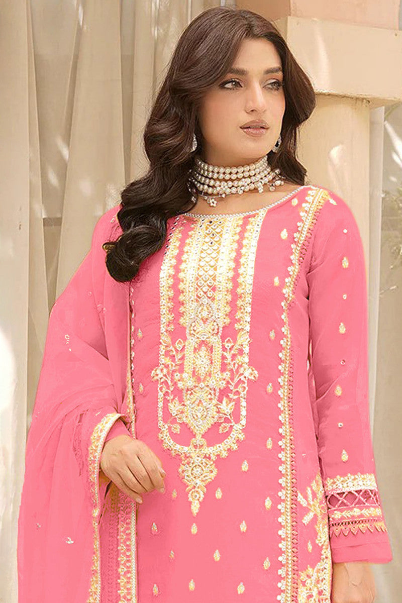 Beautiful Pink Color Soft Organza Salwar Suits Near Me