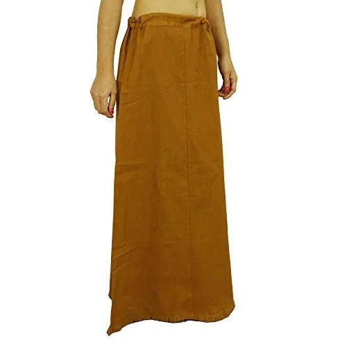 Elegant Brown Color Cotton Women's Readymade Petticoat For Saree