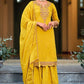 Lovely Yellow Color Roman Silk Designer Sharara Suits With Embroidery Work For Women