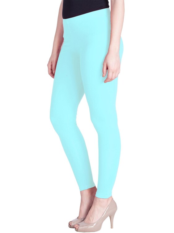 Cotton Fabric Cyan Blue Leggings For Women In USA