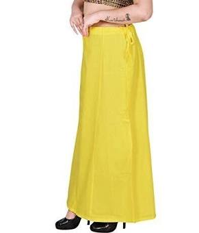 Alluring Lemon Yellow Women's Pure Cotton Readymade Petticoat For Saree