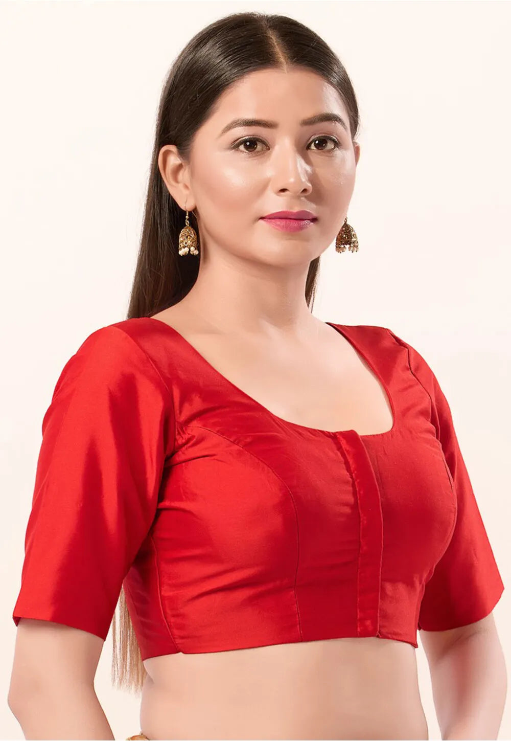 Red Color Poly Blend Fabric Readymade Blouse In USA
