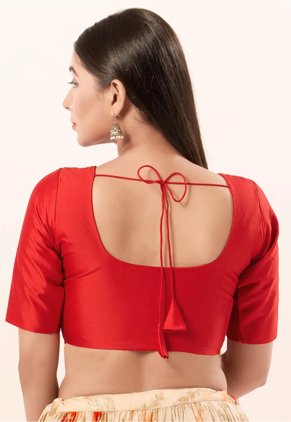 Red Color Poly Blend Fabric Readymade Blouse Near Me