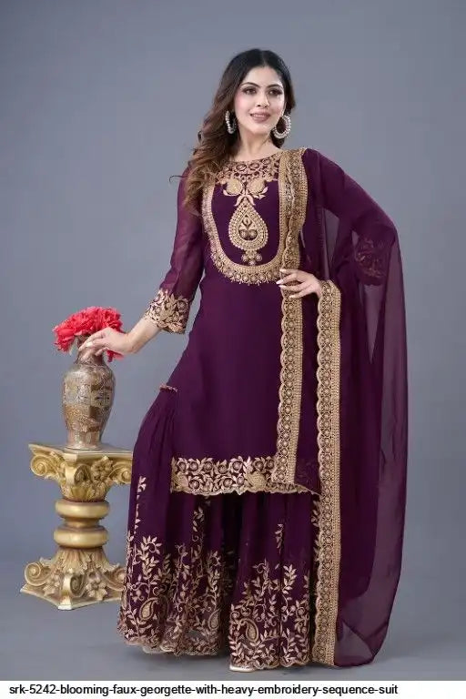 Purple Georgette Thread Work For Women In Tempe