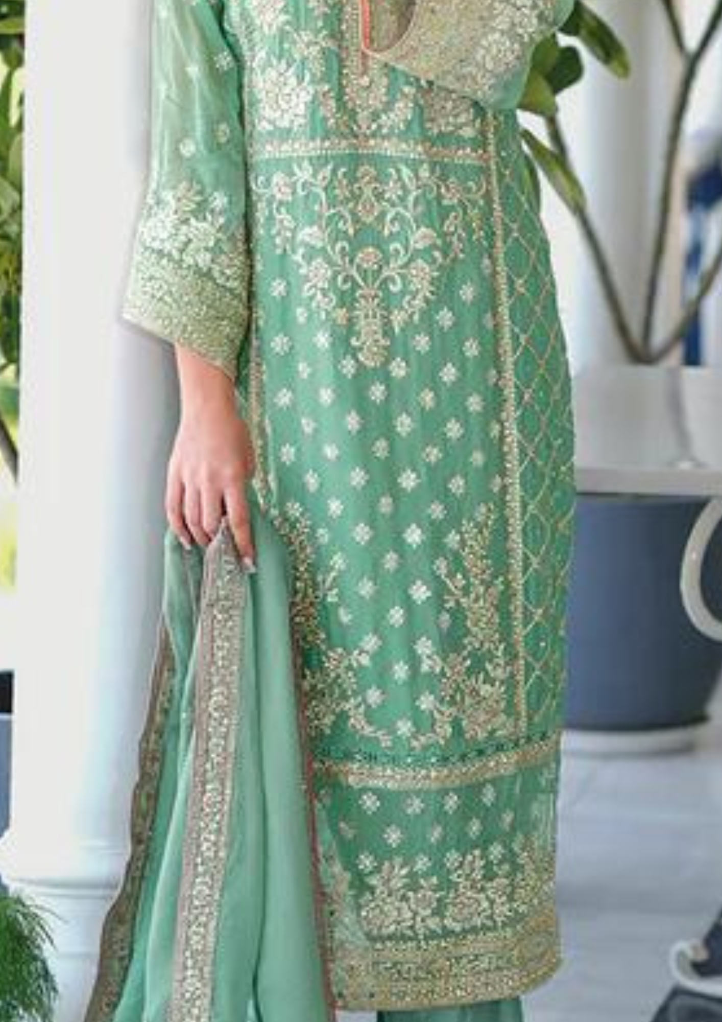 Attractive Green Color Embroidery Salwar Suits In USA
