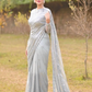 Beautiful Silver Colored Soft Georgette With Sequins Work Party Wear Saree For Women