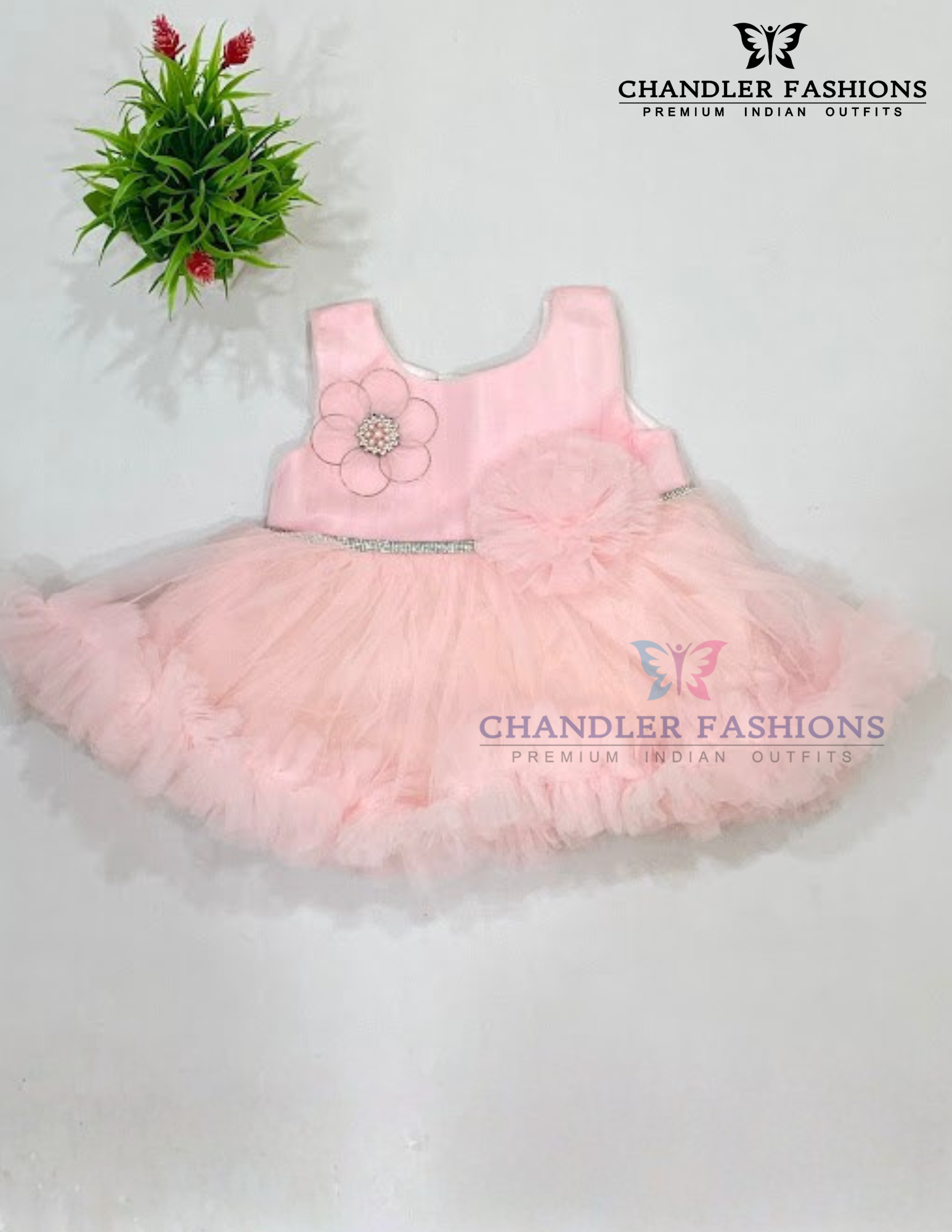 Charming Light Pink Color Soft Net With Stone Work Gown For Girls