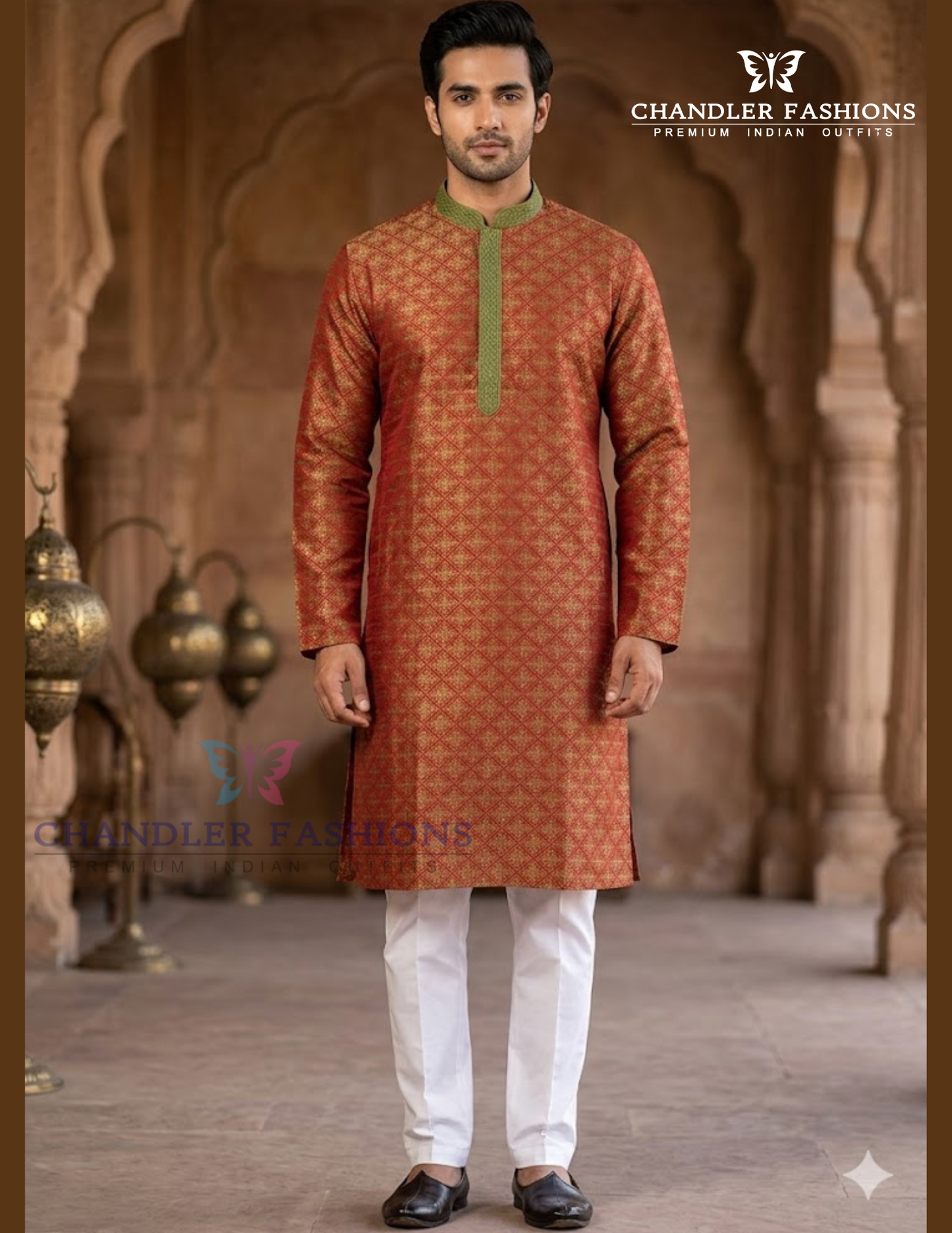 Wonderful Soft Brocade And Printed Green Colored Kurta With Pajama Pant For Men