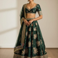 Stunning Dark Green French Crepe With Zari And Sequins Work Lehenga For Women