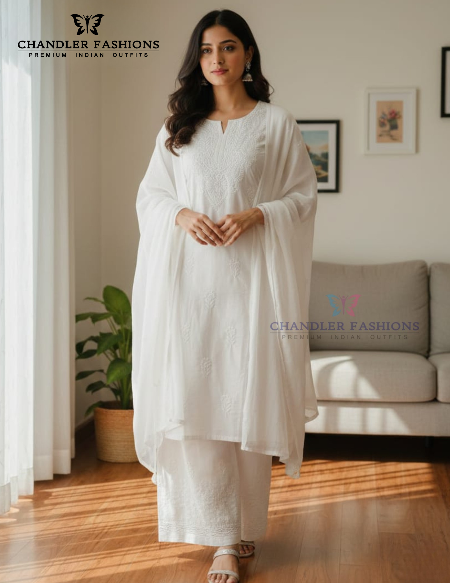 Charming White Color Cotton With Chikankari Work Kurti Suits For Women
