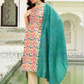 Attractive Multicolor Straight Kurti With Pant And Fancy Jacquard Dupatta For Women