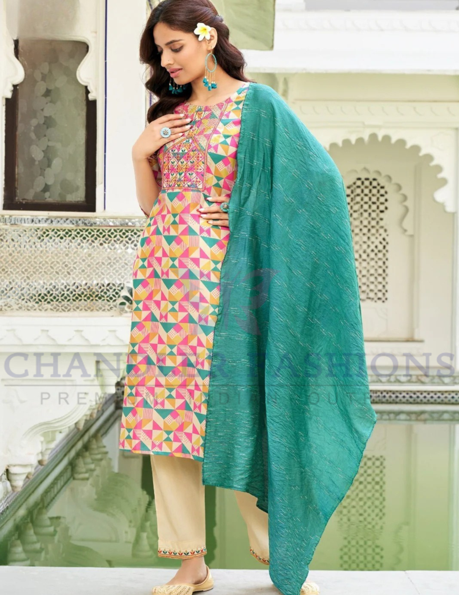 Attractive Multicolor Straight Kurti With Pant And Fancy Jacquard Dupatta For Women