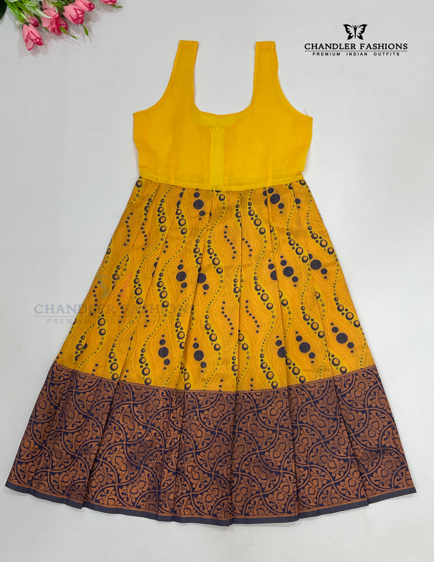 Yellow Colored Silk Langa Sets With Stone Work In Suncity