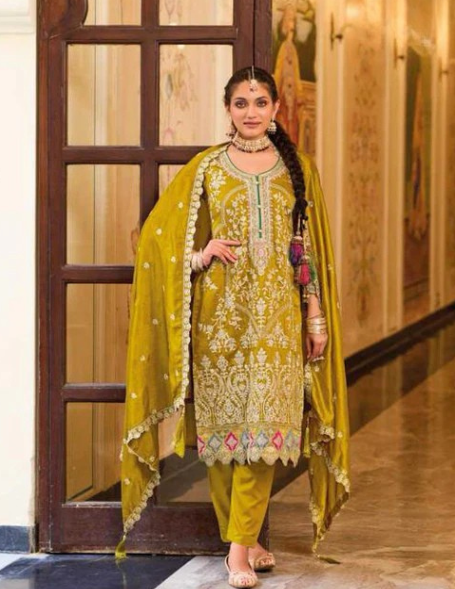 Green Color Premium Silk Kurti With Embroidery Work In USA