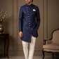 Stunning Blue Color Velvet With Beautiful Embroidery Pocket Design Sherwani With Poly cotton Pajama For Men