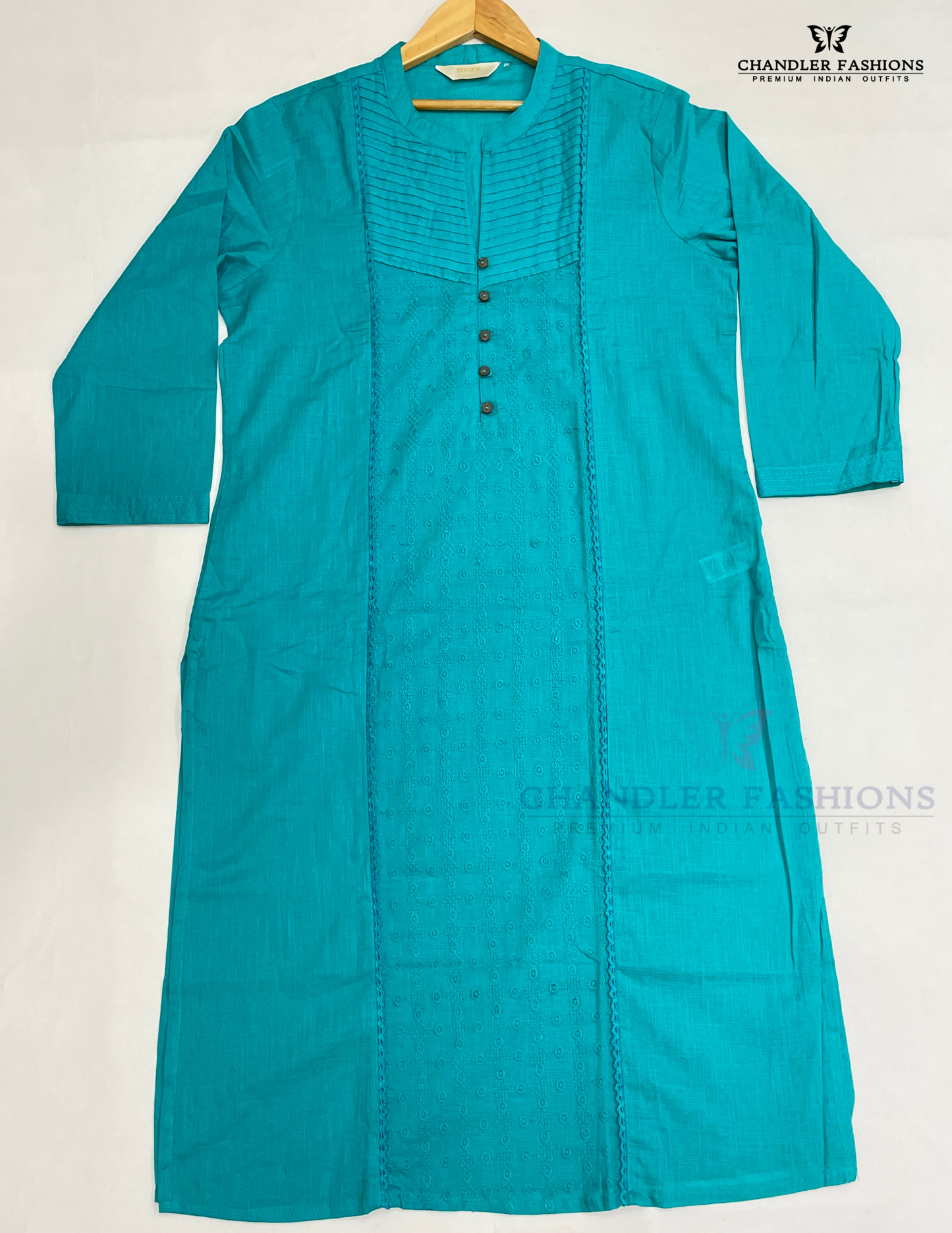 Teal Blue Color Cotton Kurti With Pocket In Yuma