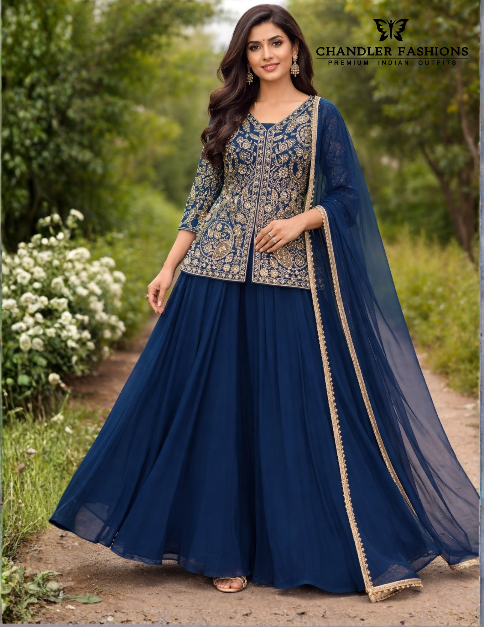 Pretty Blue Color Georgette With Embroidery And Sequins Work Palazzo Suits